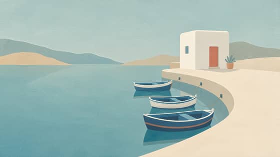 Boats in a sunlit Mediterranean harbour
