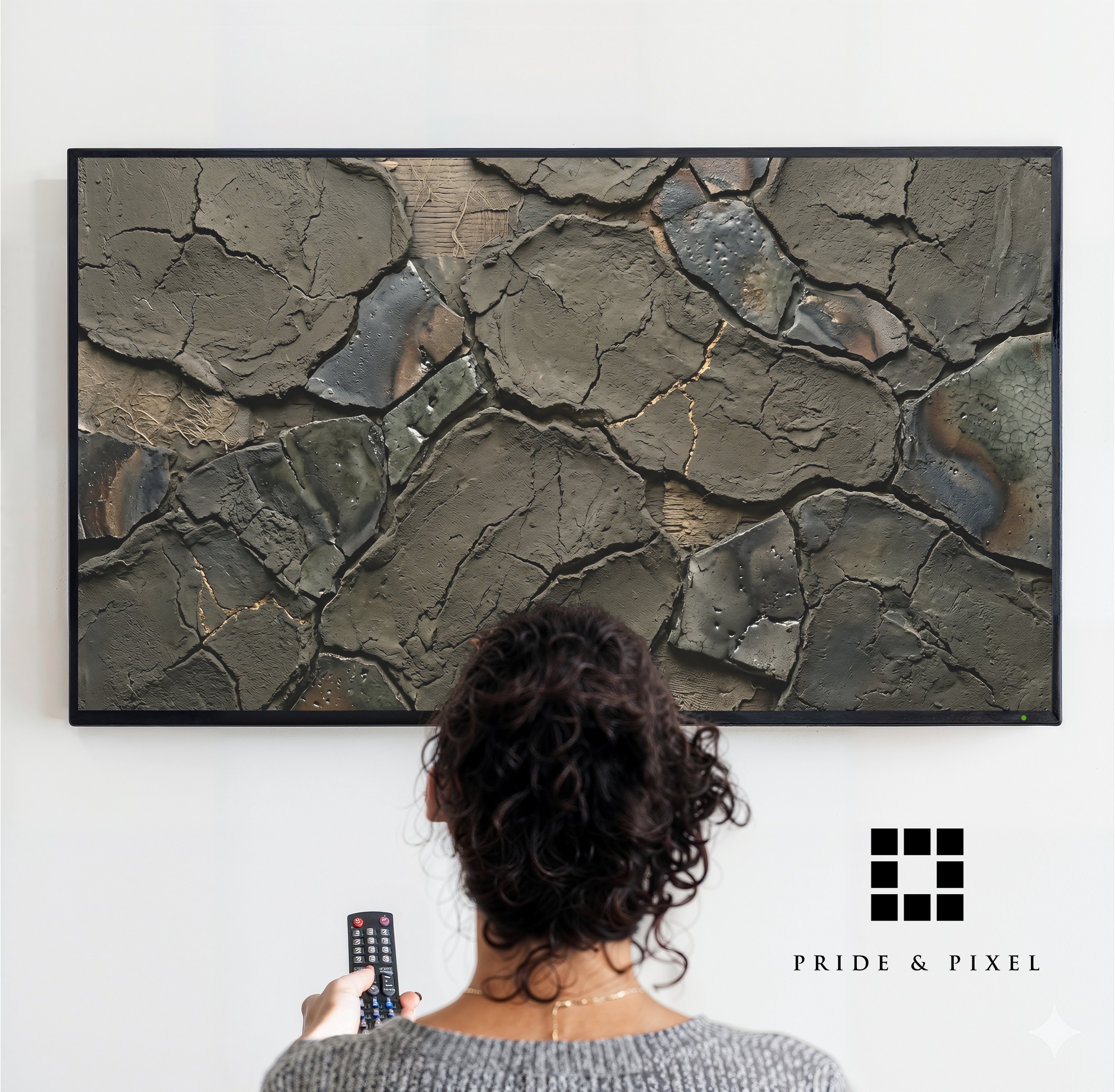 Textured cracked earth abstract with metallic kintsugi detail
