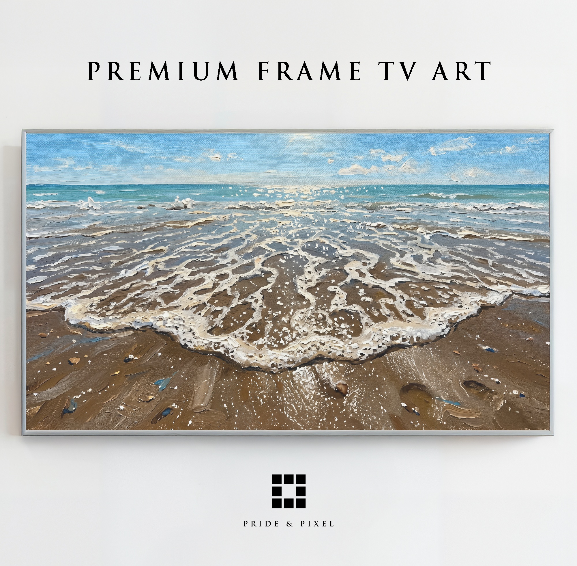 Samsung Frame TV - Ocean Wave Art: Textured foam on sun-drenched sand