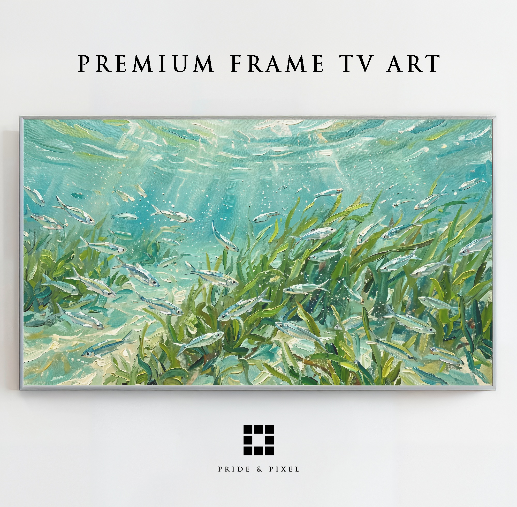 Samsung Frame TV - Underwater Fish Art: Sunlit Seagrass & Shimmering School