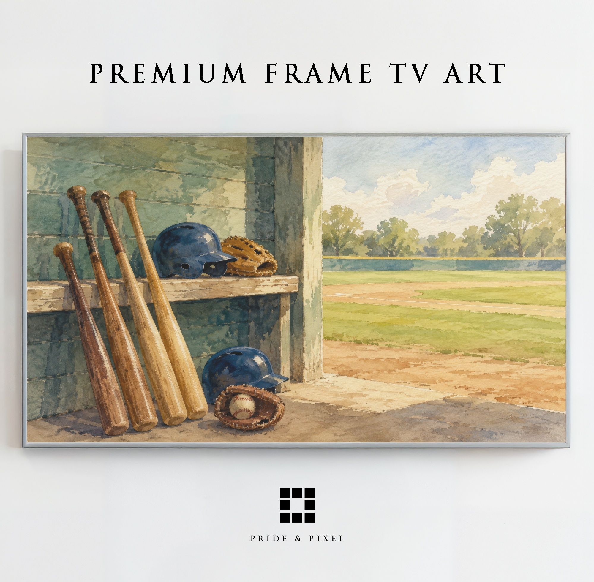 Vintage Baseball Dugout Watercolor Art
