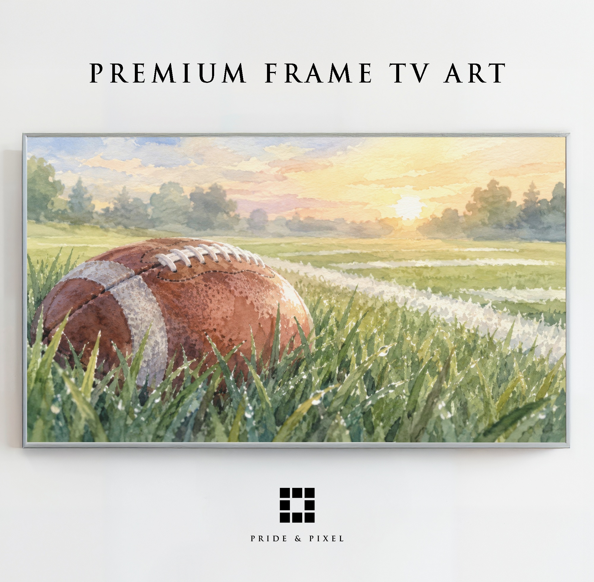 Vintage Football Field Watercolor Art, Game Day Sports Decor
