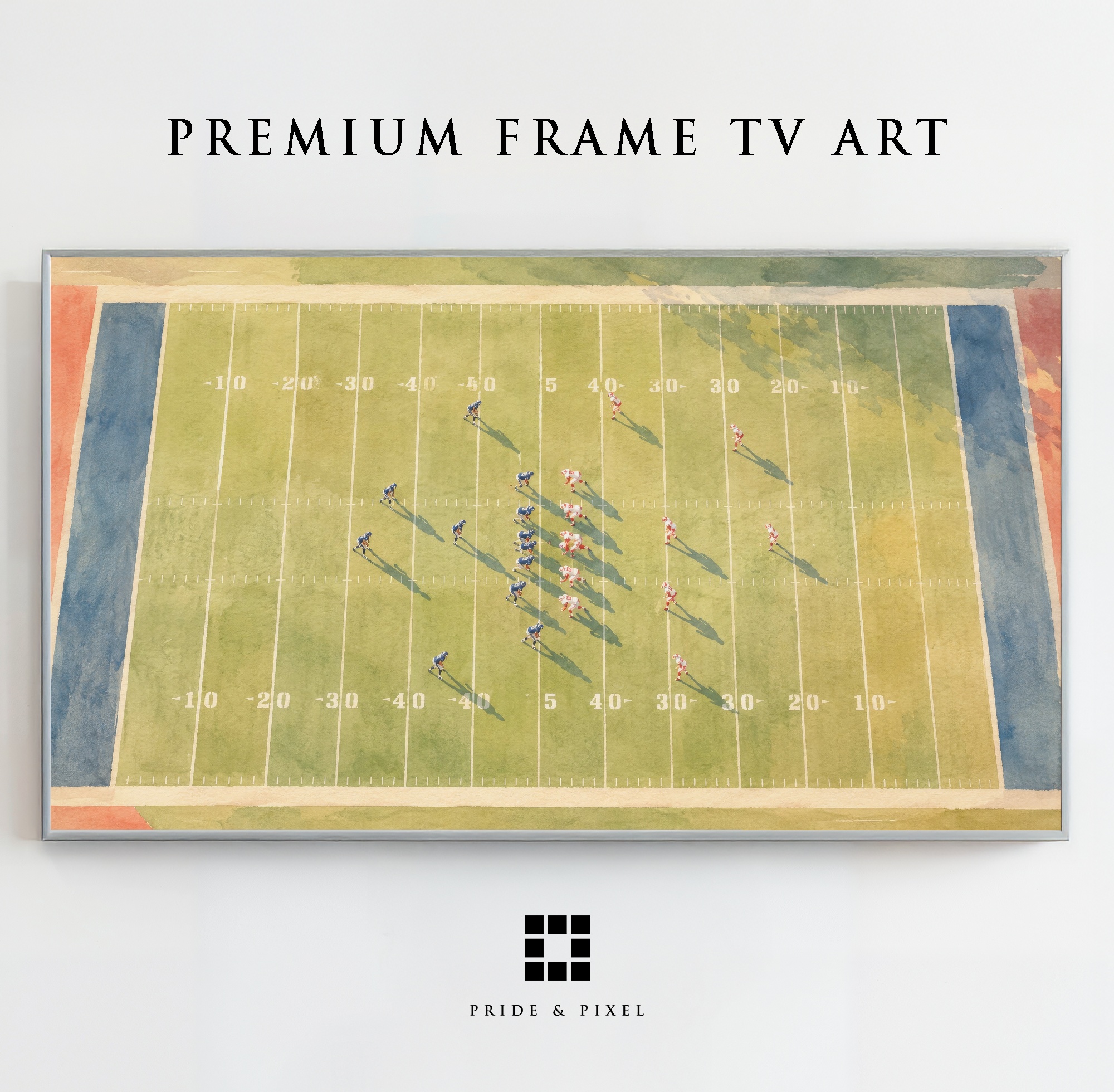 Vintage Football Stadium Sunset Watercolor Art