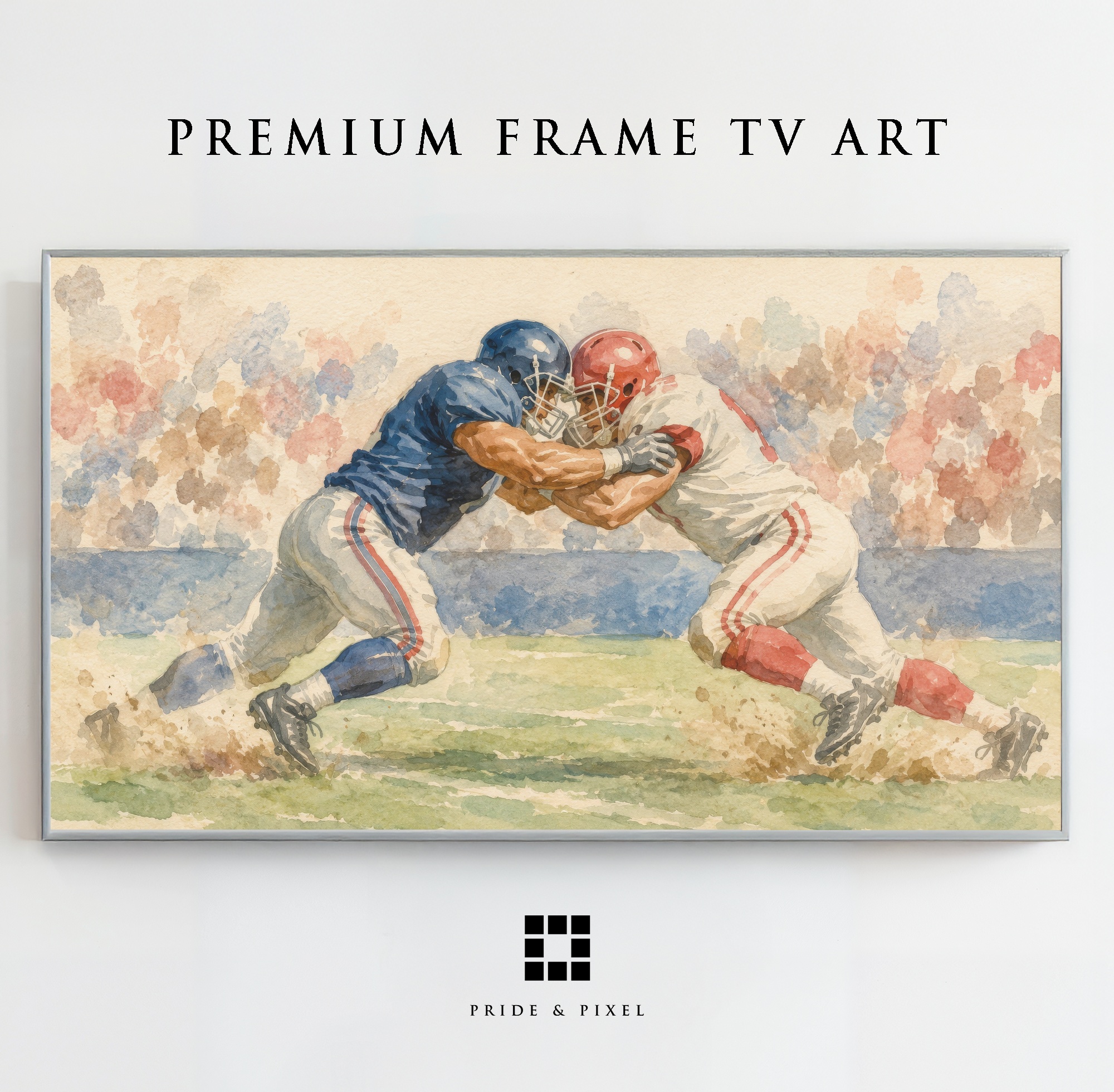 Vintage Football Watercolor Art, Game Day Sports Print