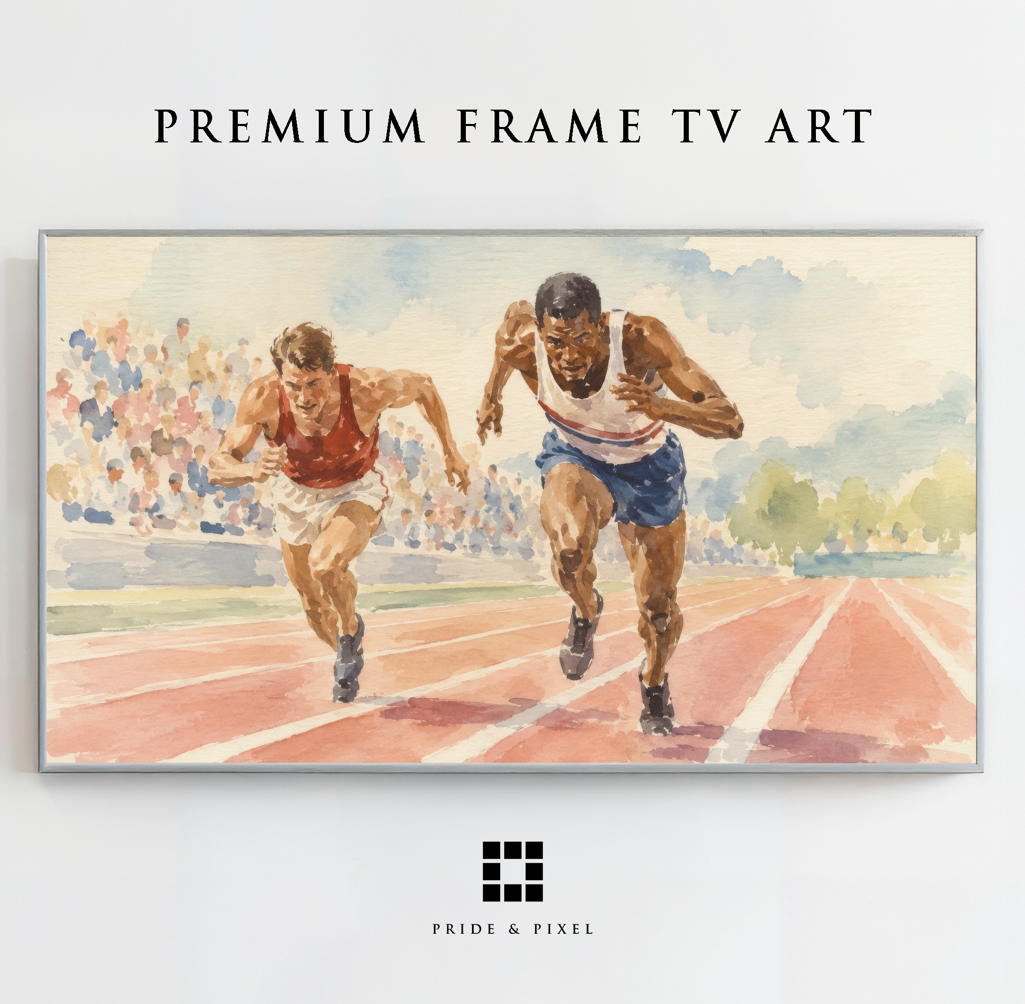 Vintage Track and Field Art, Classic Race Watercolor