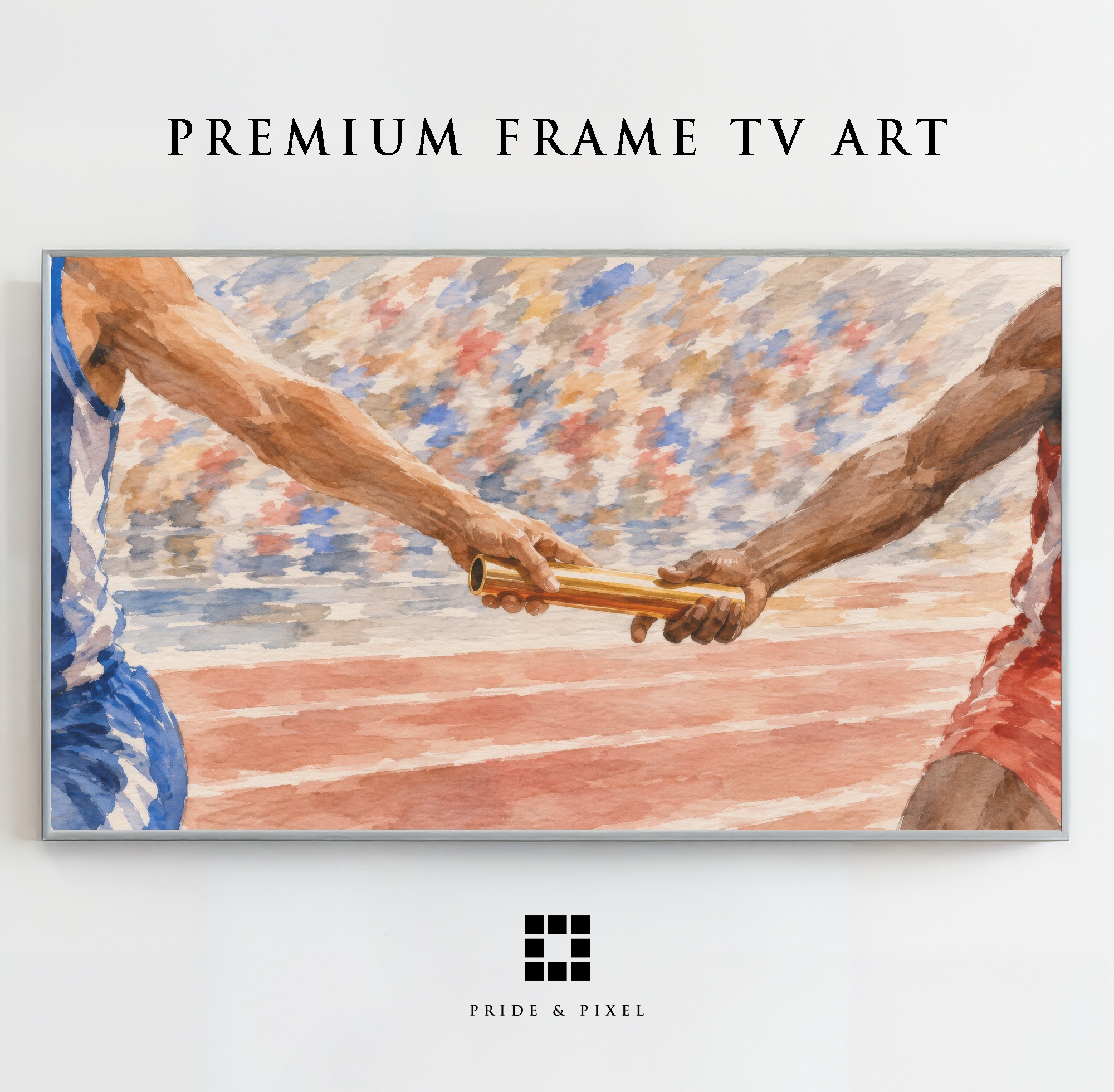 Vintage Track Relay Watercolor Art, Competition Teamwork