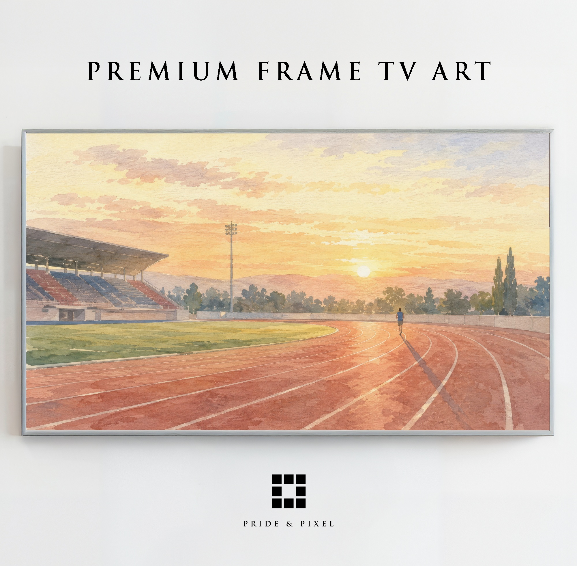 Track and Field Watercolor Art, Sunset Runner, Samsung Frame TV