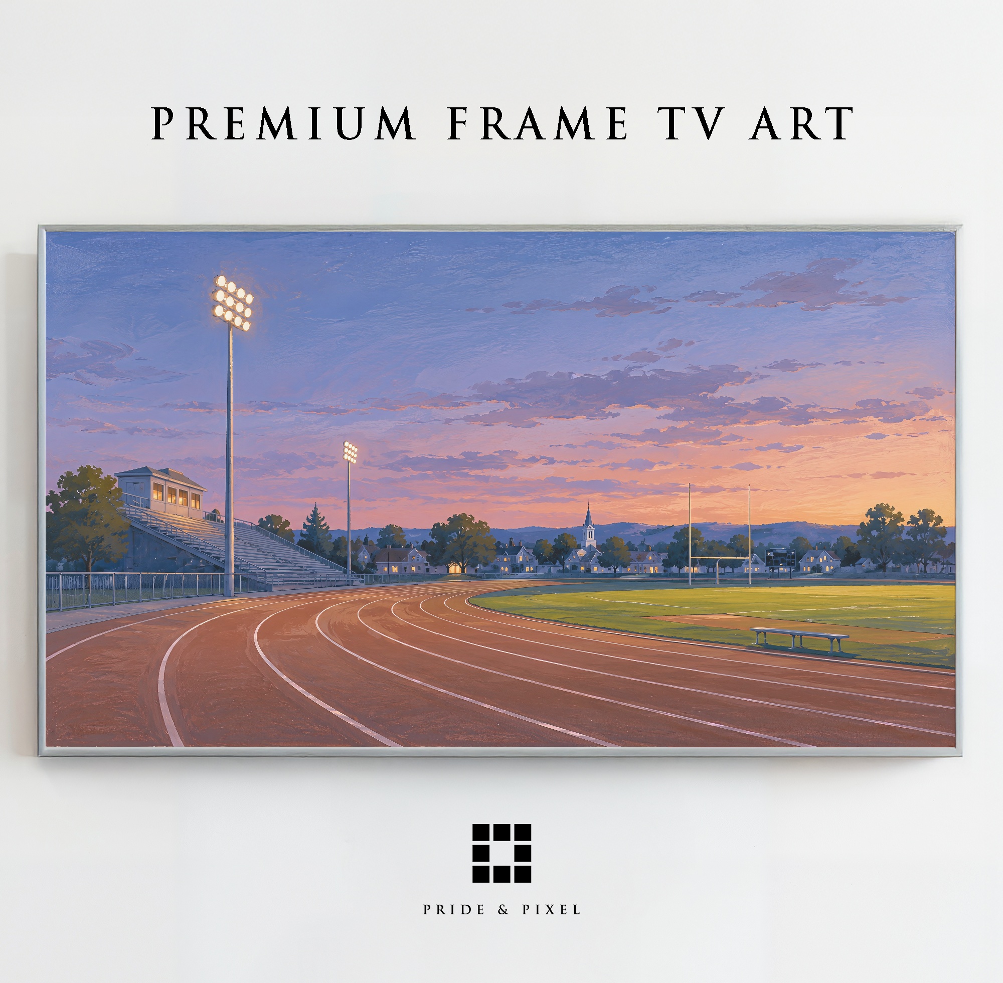 Track and Field Stadium Sunset Watercolor Art