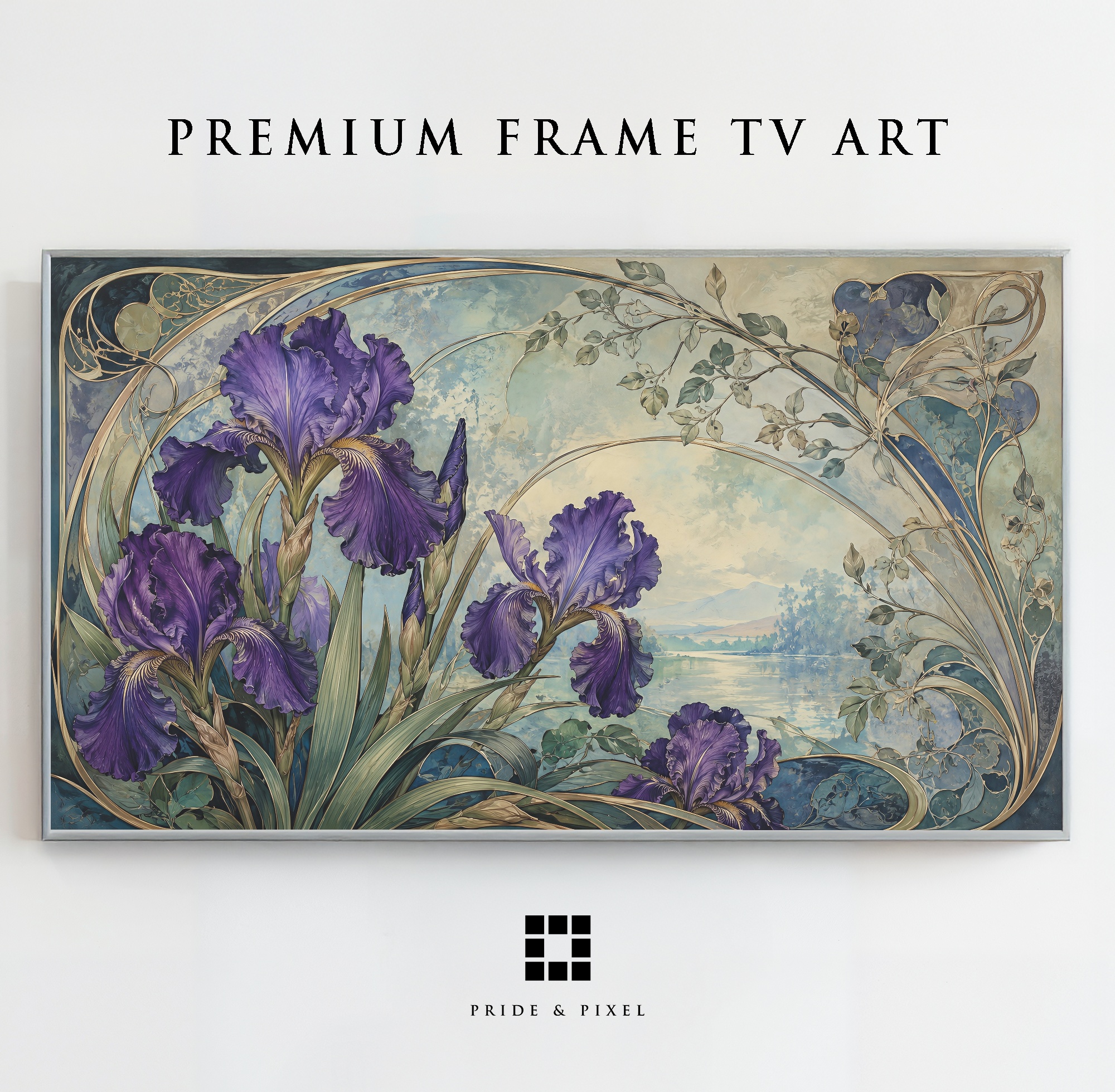 Art Nouveau Iris Floral Landscape