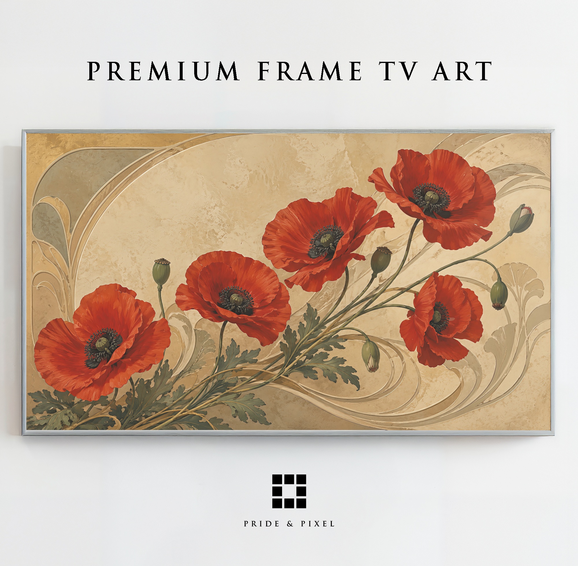 Art Nouveau Red Poppies Floral