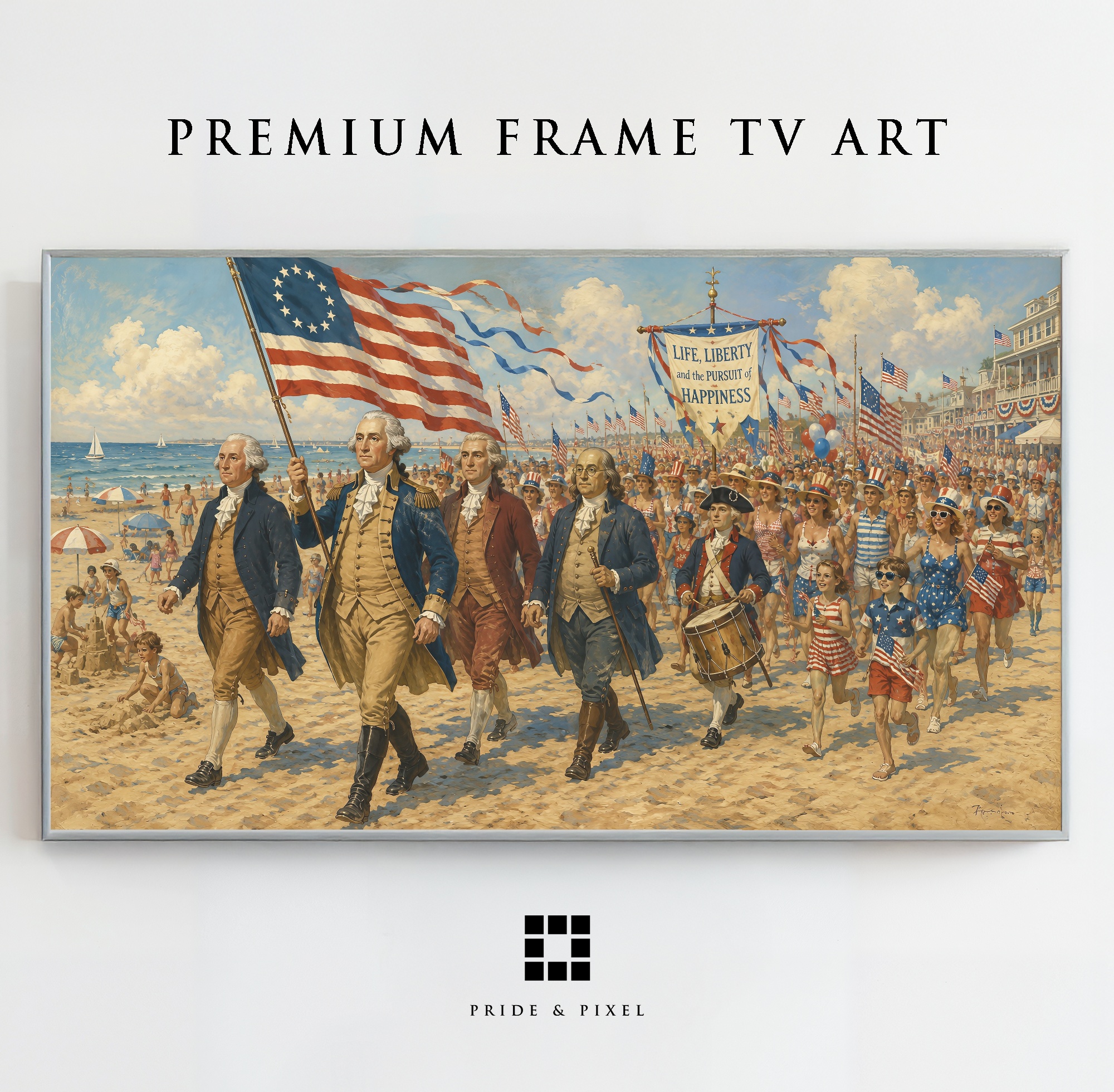 Founding Fathers Beach Parade Art, Patriotic American History Print