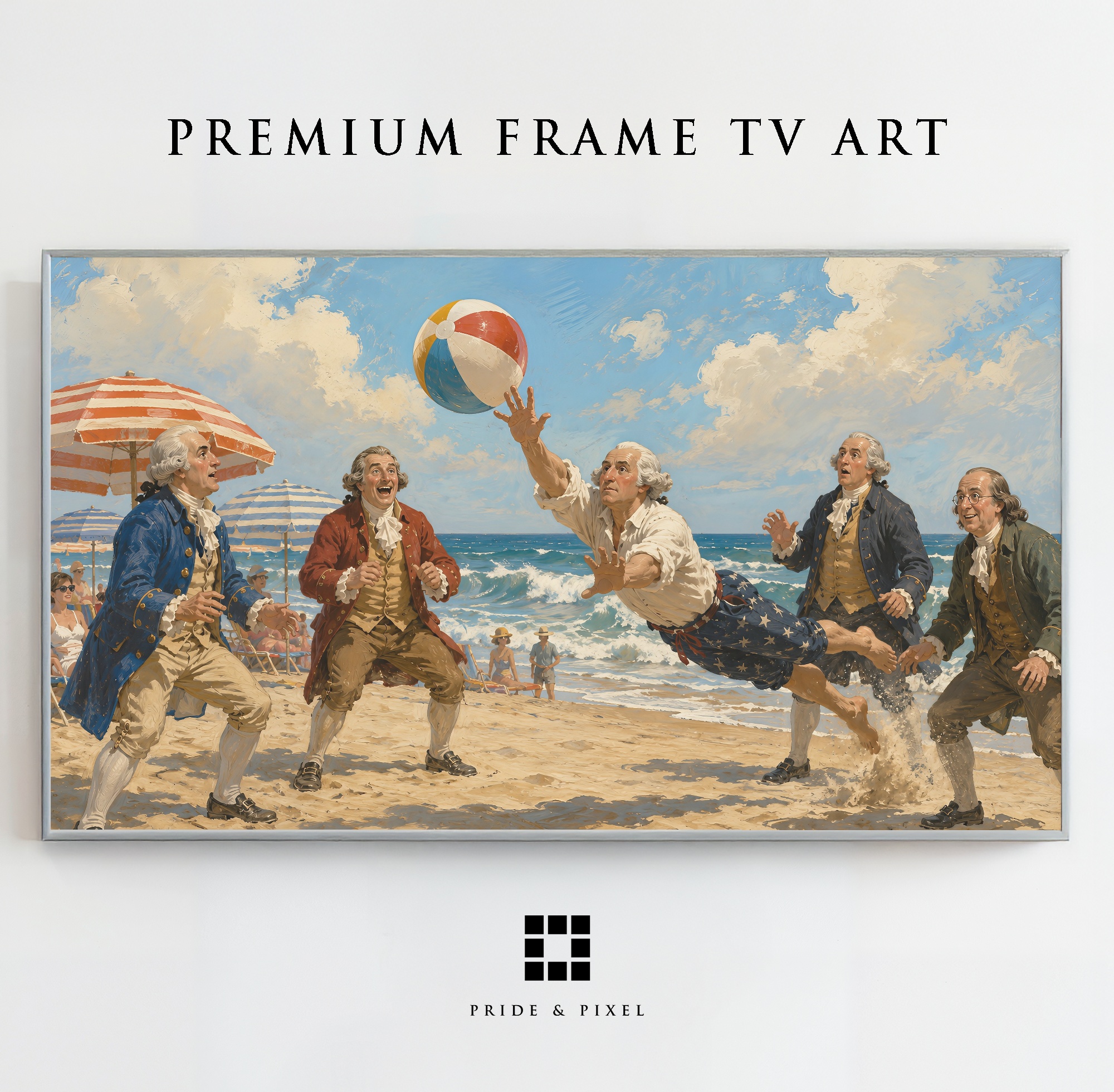 Founding Fathers Beach Volleyball Art, Historical Playful Scene