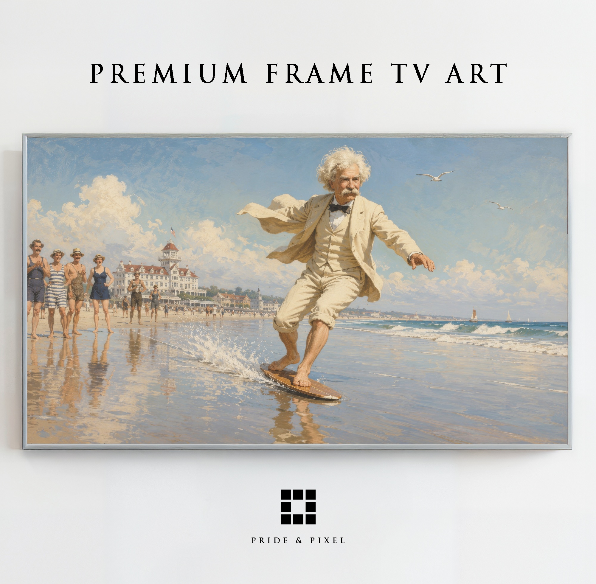 Mark Twain Sunny Beach Day Art, Vintage Summer Scene