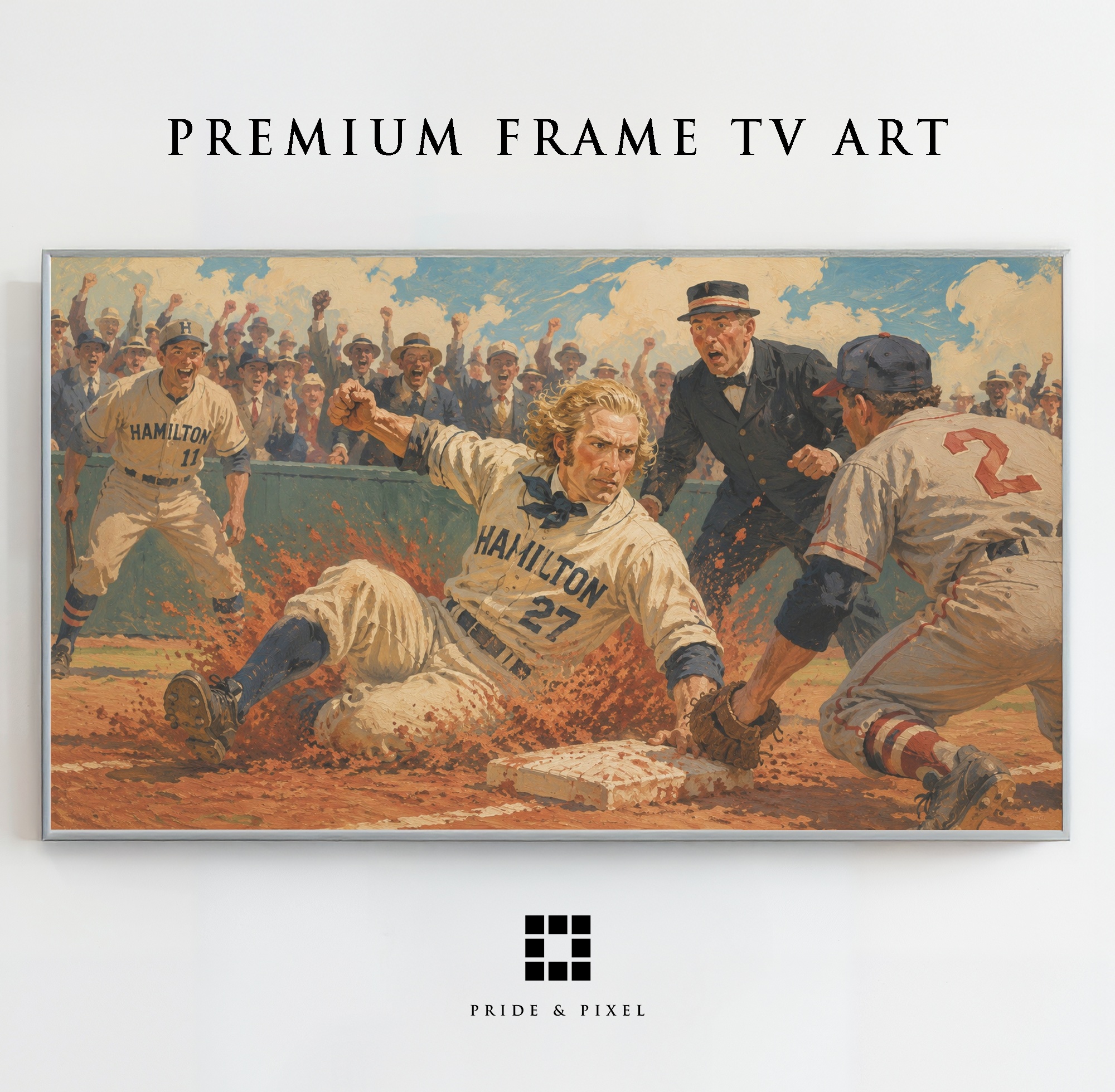 Vintage Baseball Slide Play