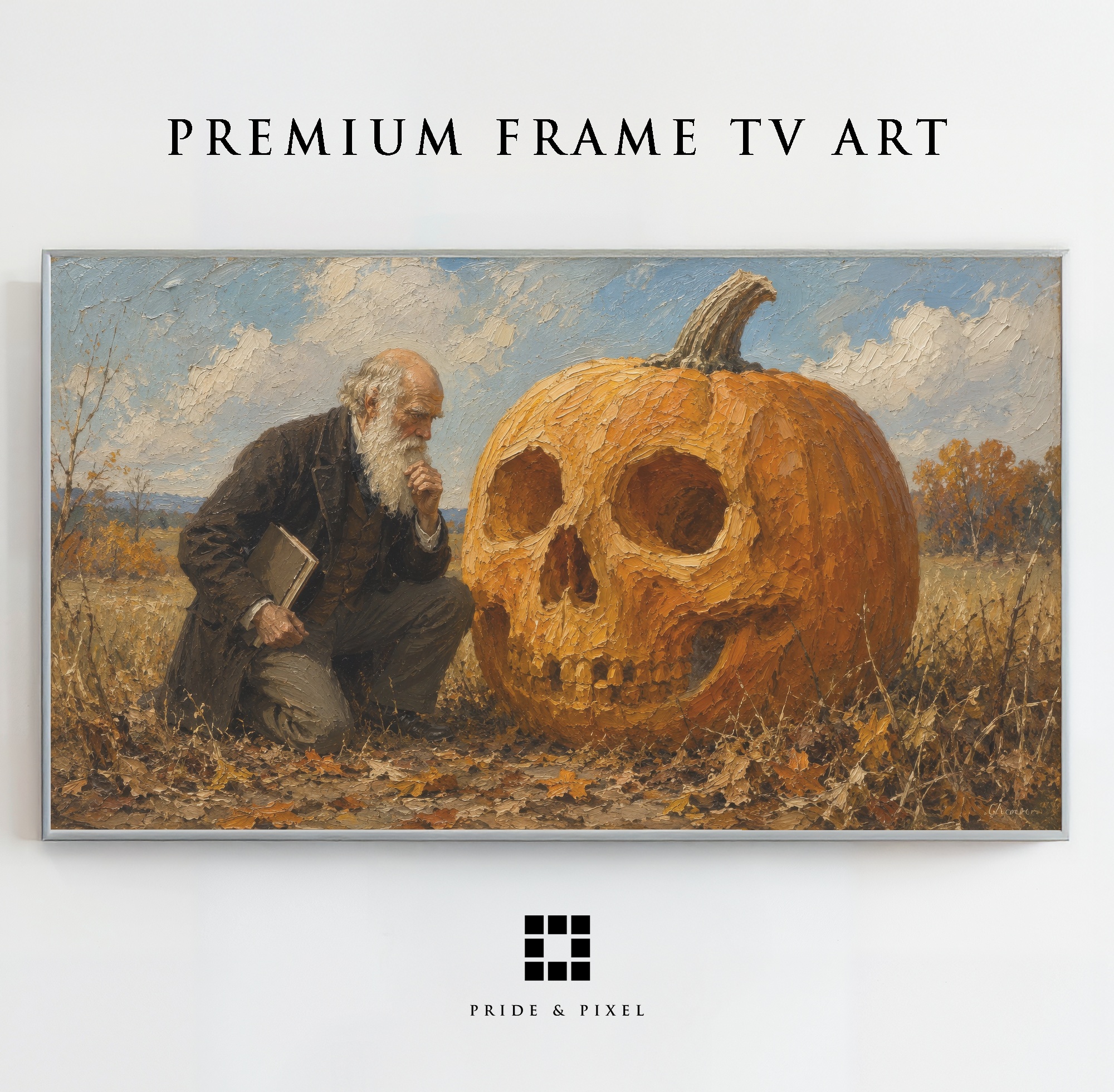 Darwin Contemplating Skull Pumpkin