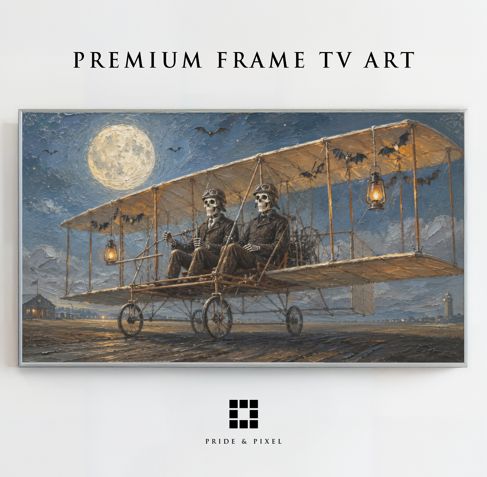 Skeletons Flying Vintage Biplane