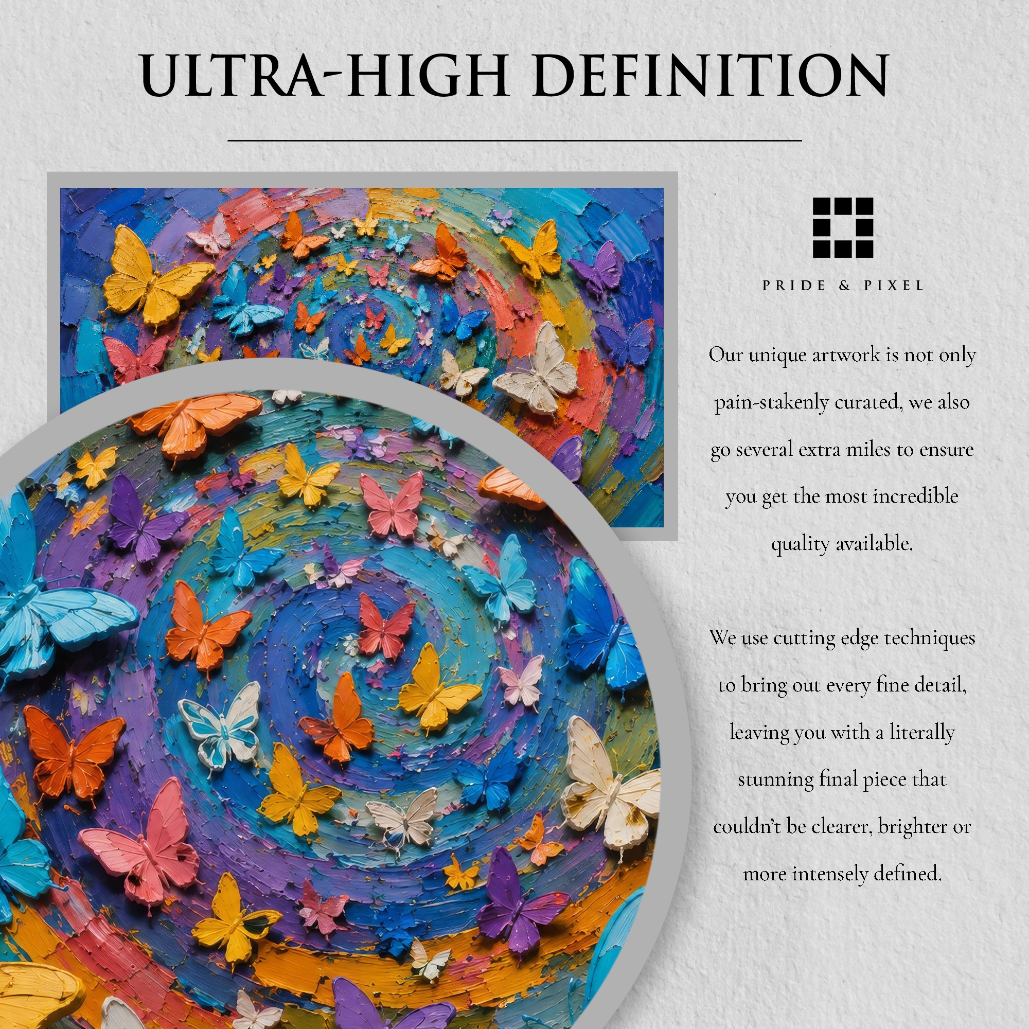 Colourful palette knife artwork displayed as framed art above a console