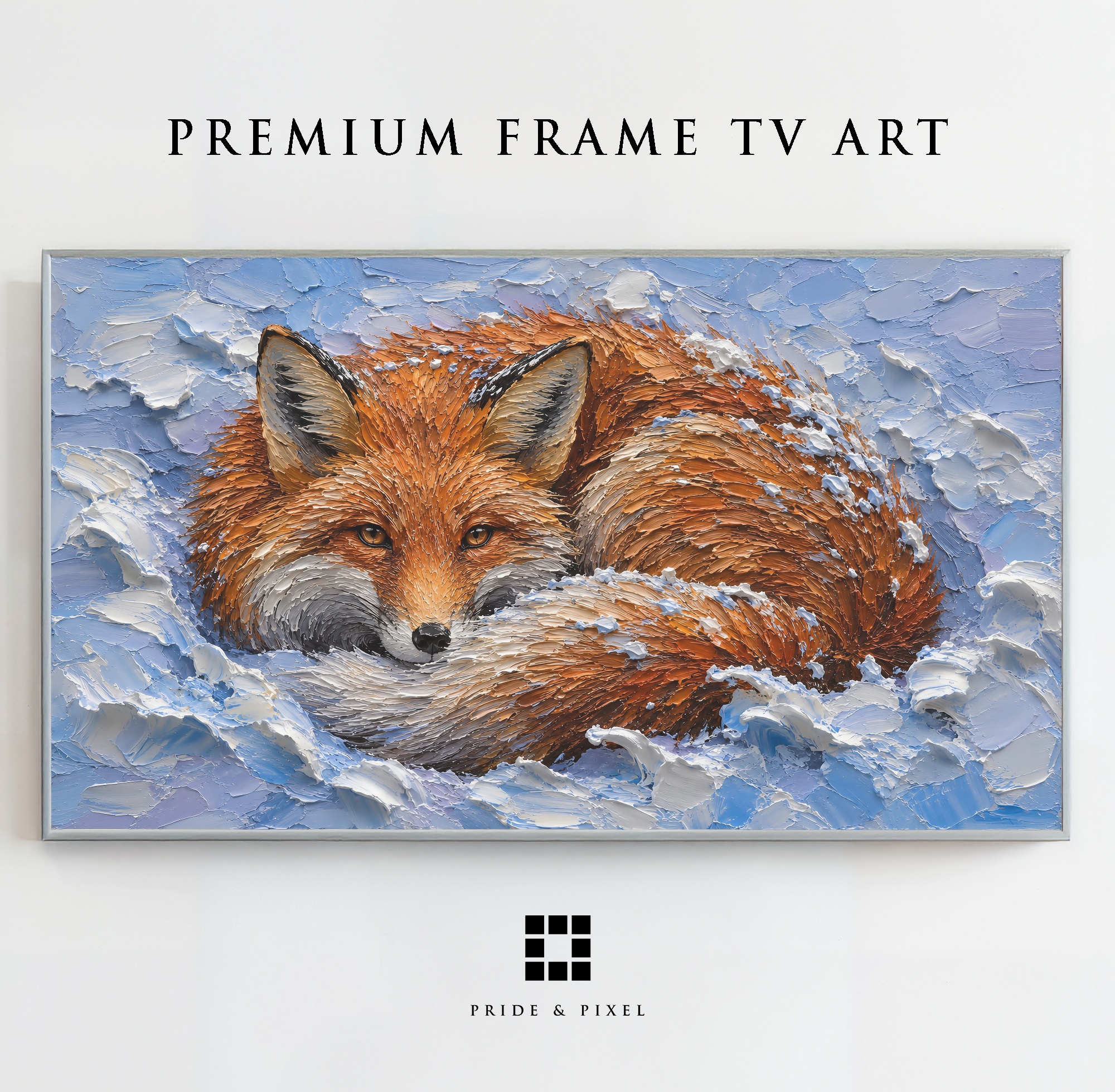Red Fox in Snow Frame TV Art, Winter Wildlife Palette Knife