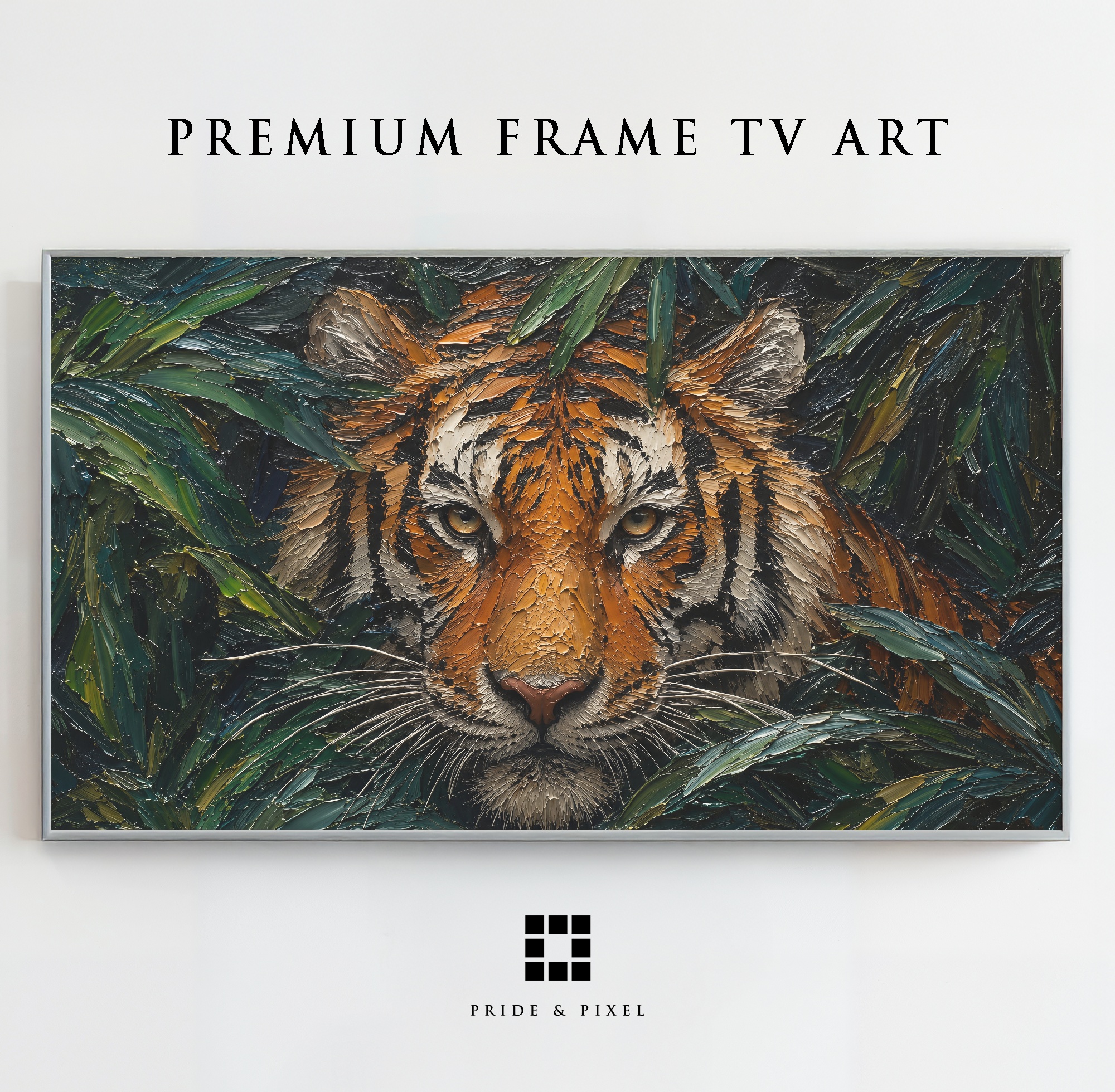 Bengal Tiger Frame TV Art, Jungle Wildlife Palette Knife