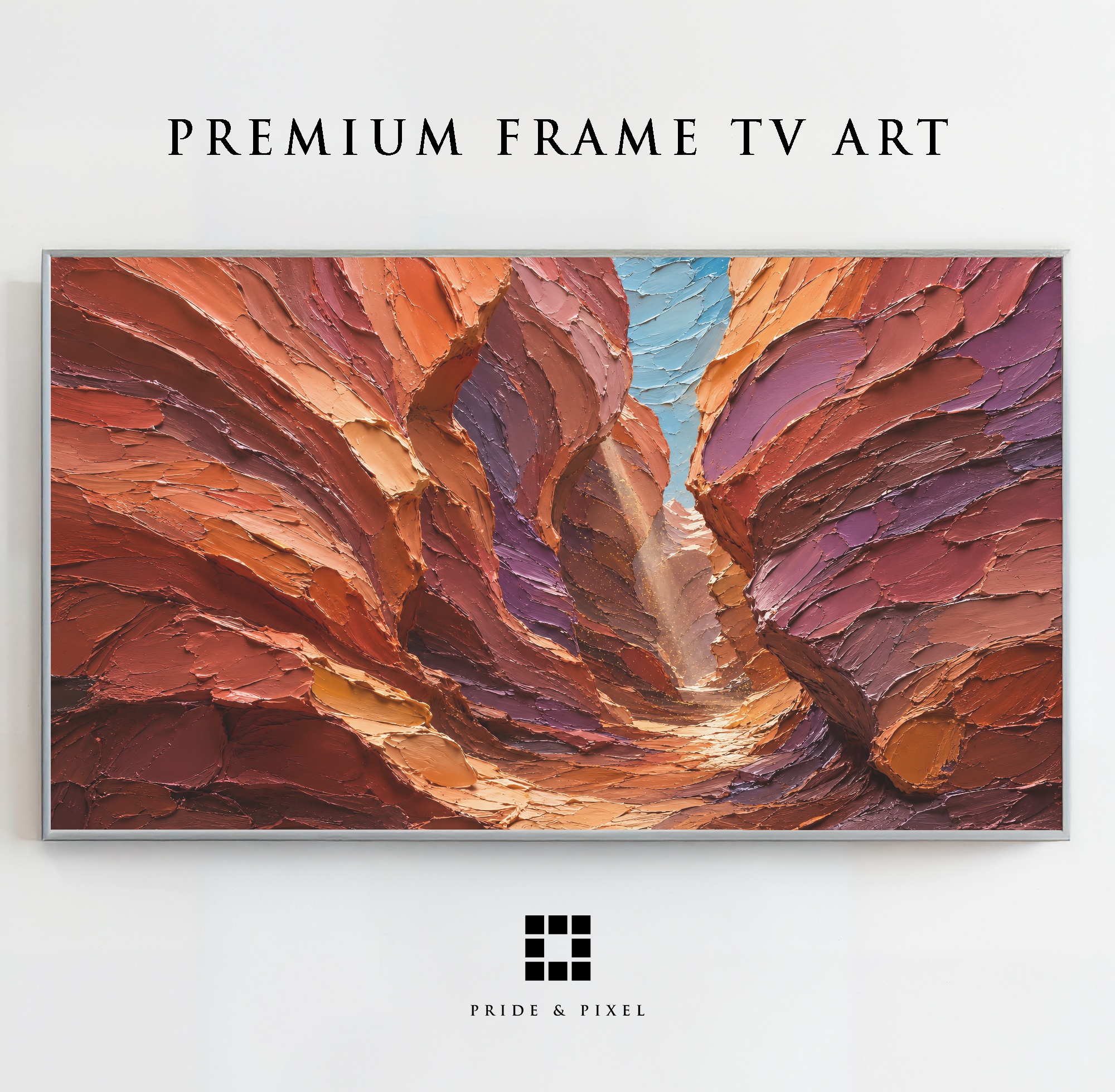 Desert Slot Canyon Frame TV Art, Southwest Palette Knife