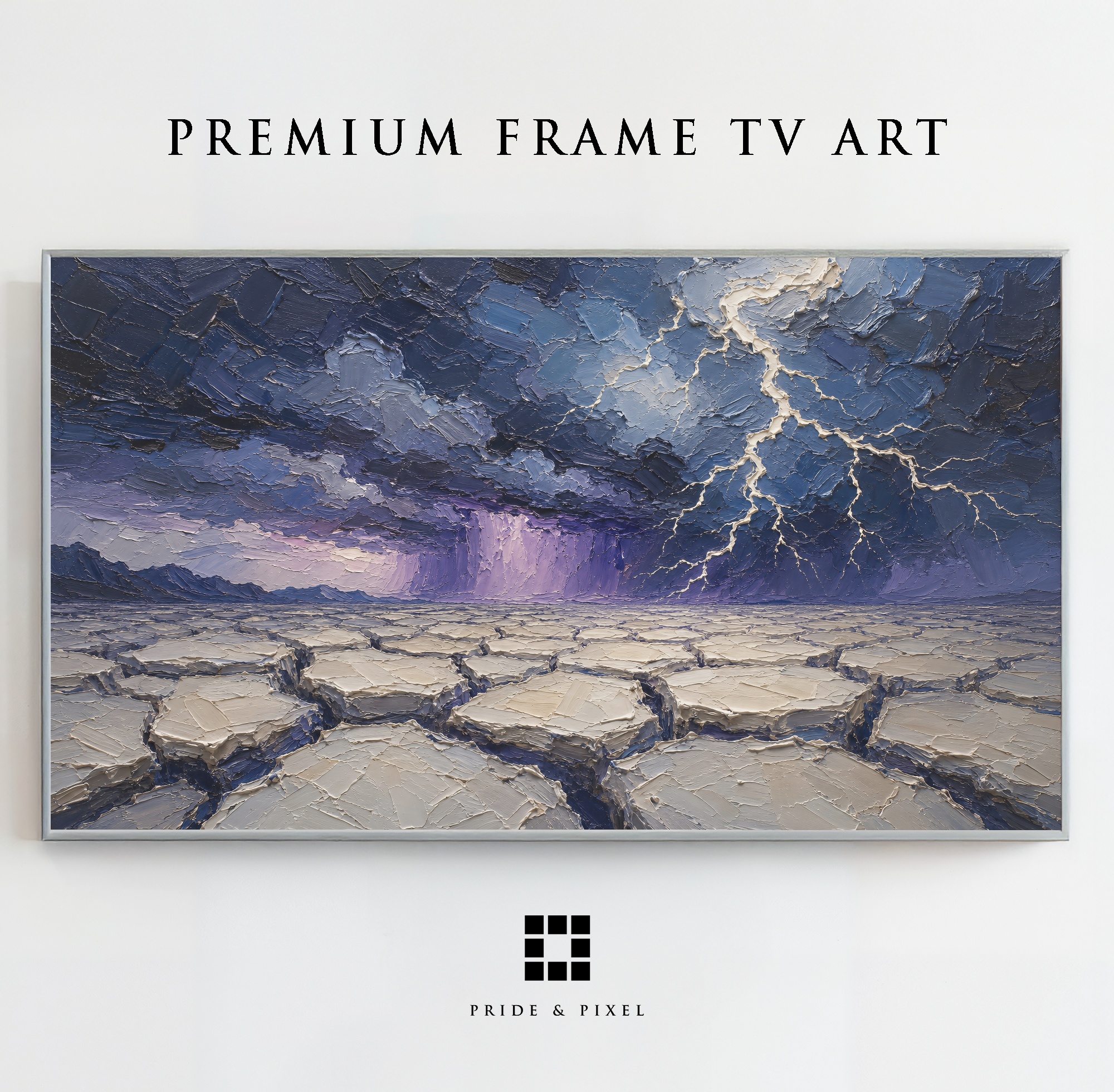 Lightning Storm Frame TV Art, Salt Flats Palette Knife