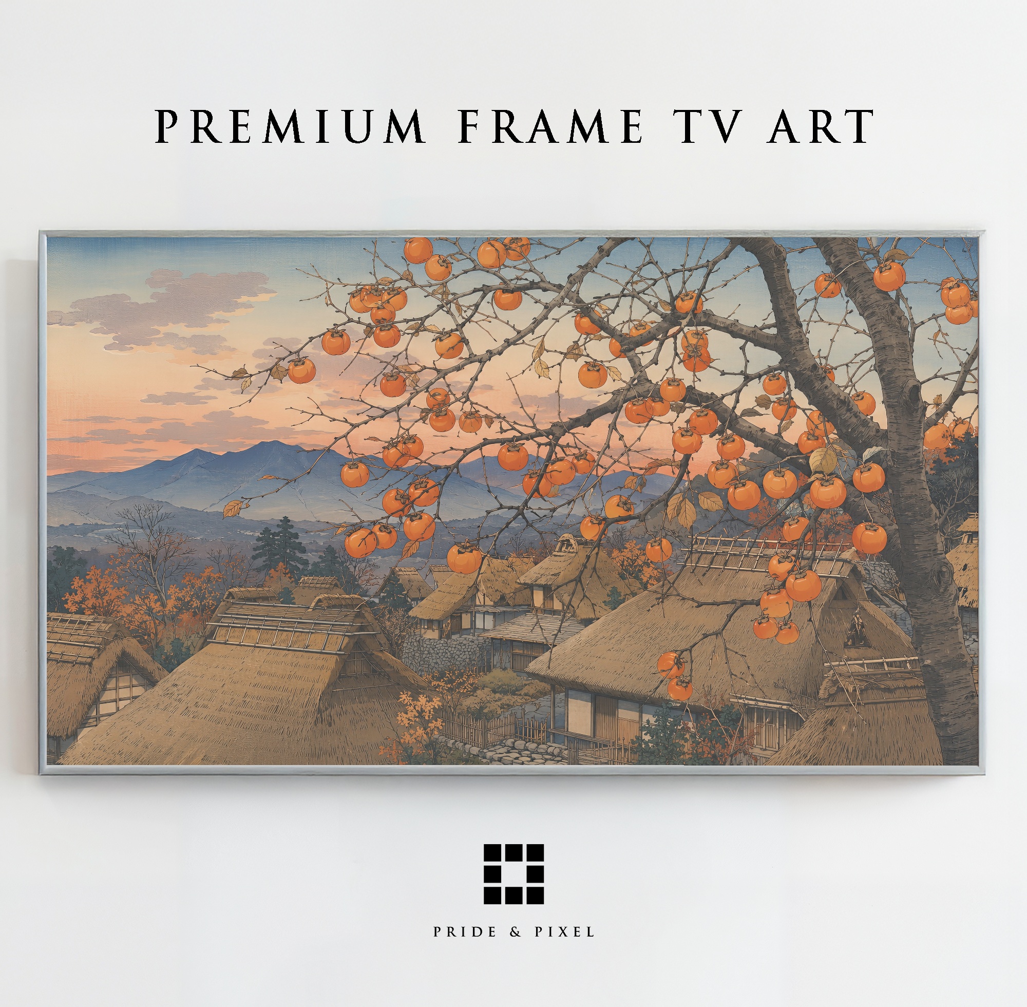 A tranquil Japanese village beneath a persimmon tree