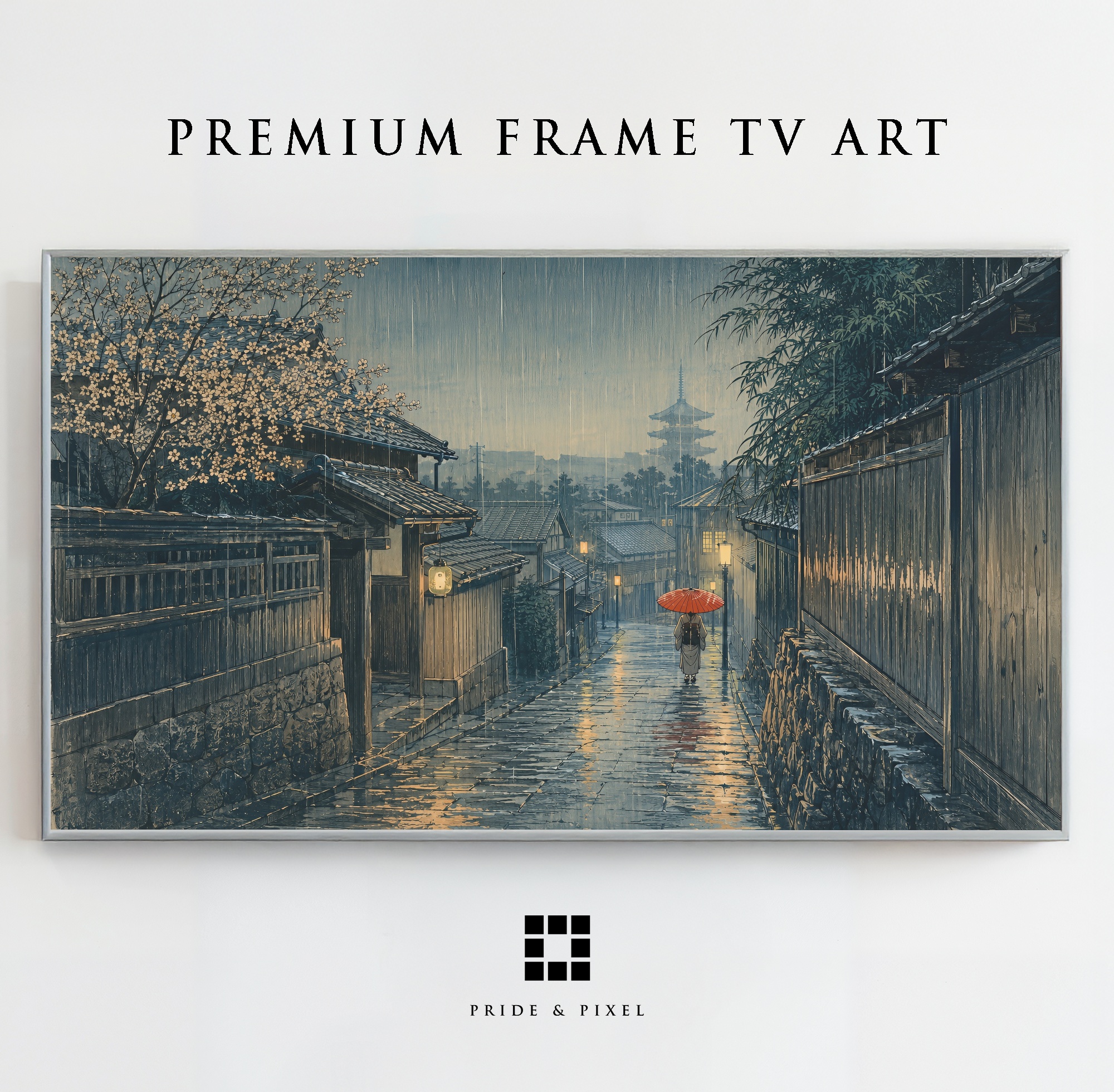 Rainy Japanese Street Pagoda