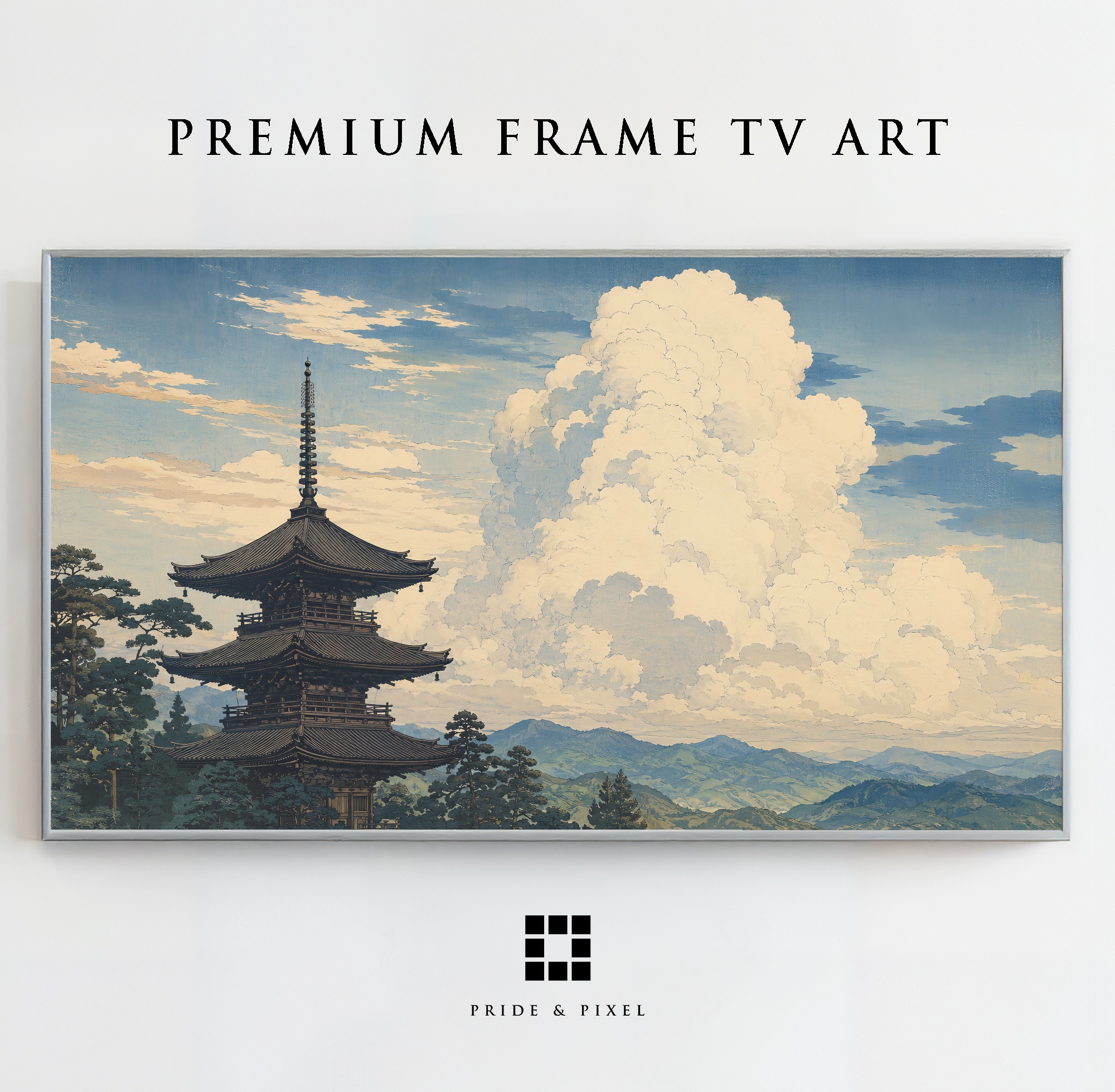 Japanese Pagoda Billowing Clouds