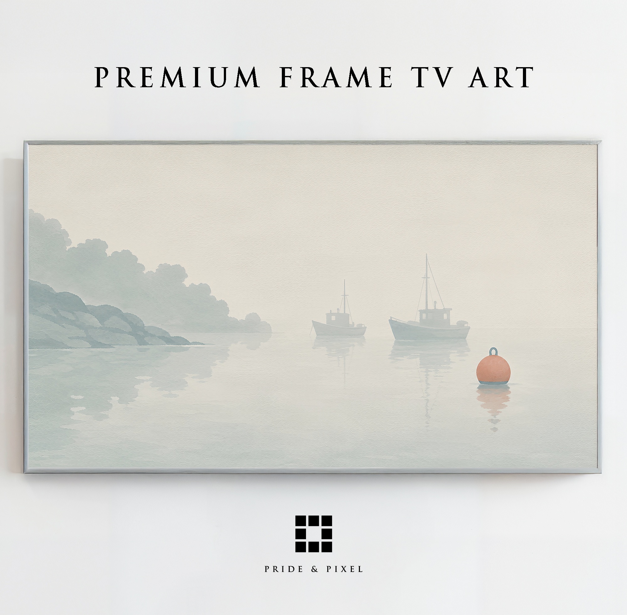 Fishing boats floating in soft coastal mist