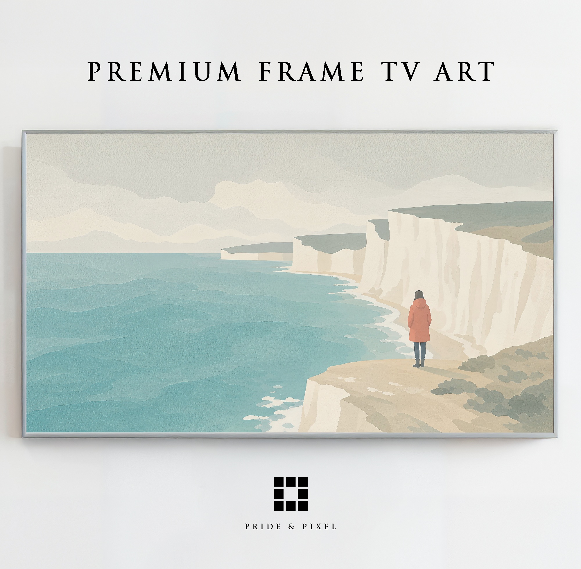 White coastal cliffs above a tranquil blue sea