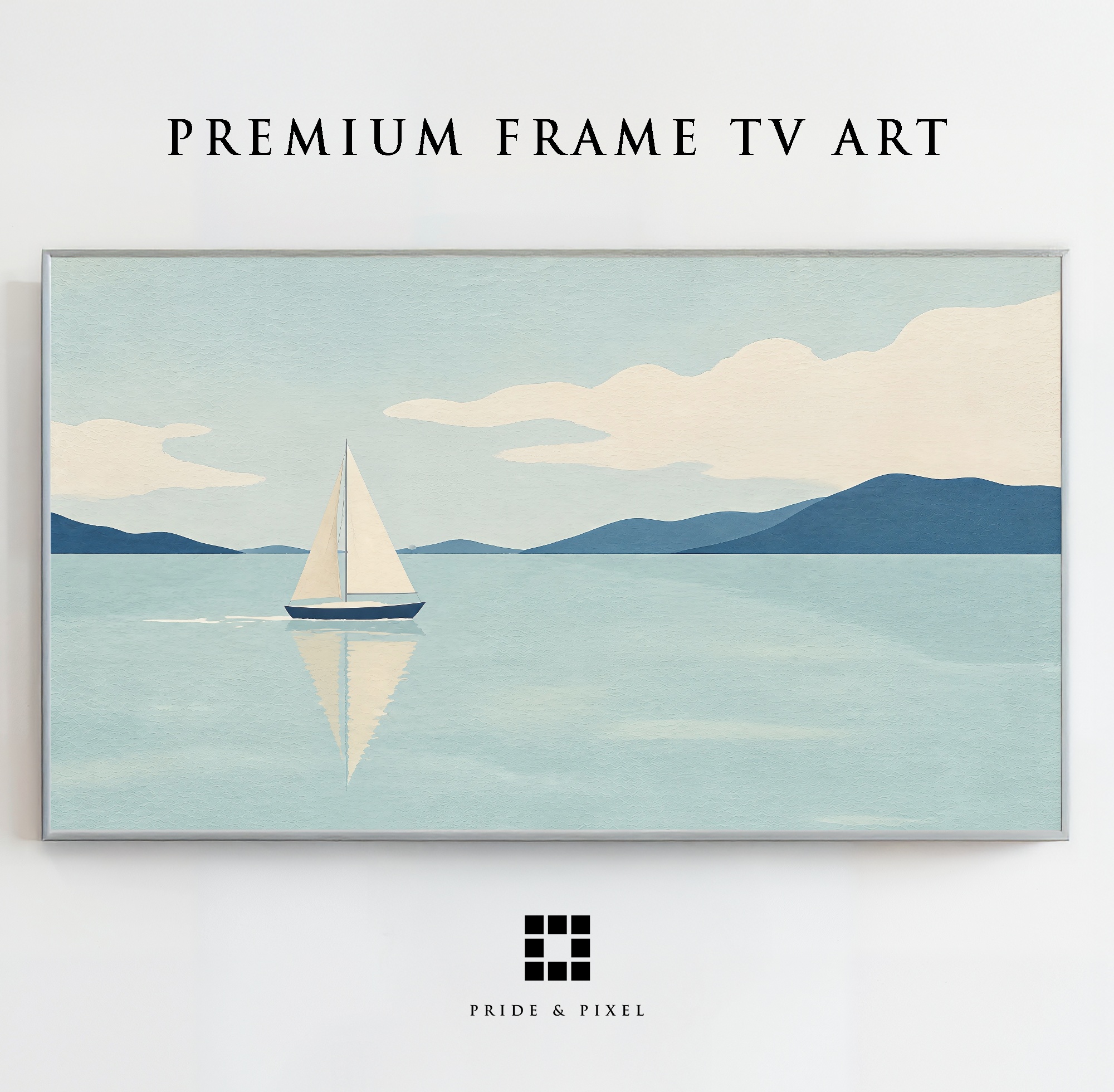 Minimalist Sailboat Blue Lake