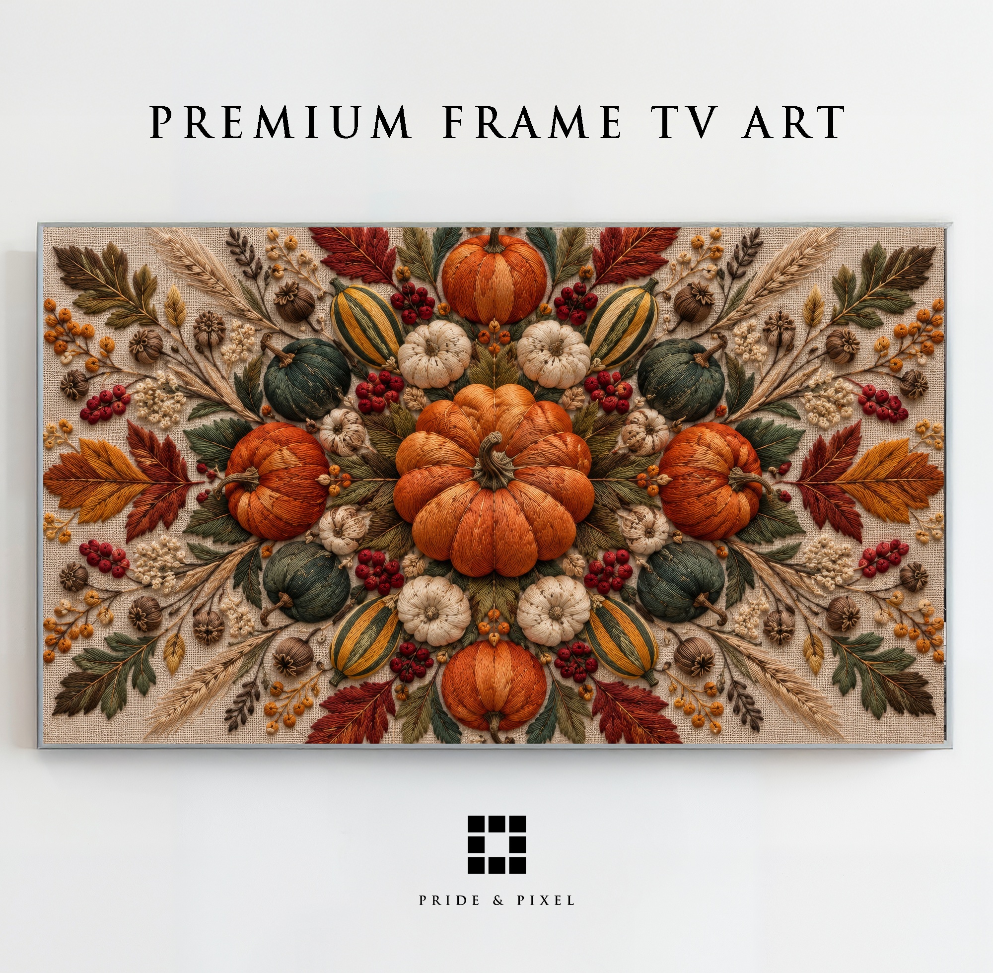 Scalloped Pumpkin Mandala, Embroidered-Style Digital Download