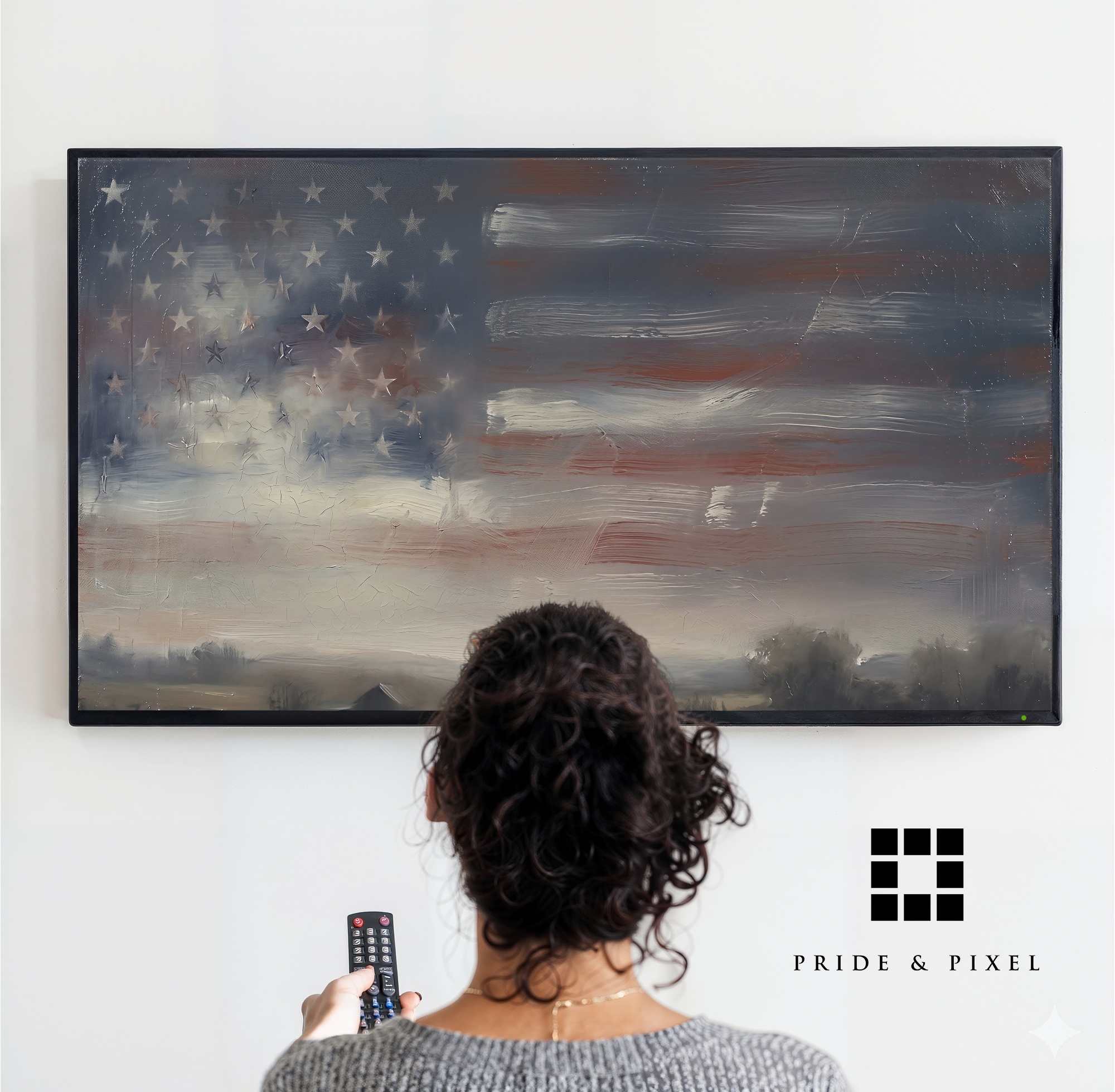 Rustic Flag Landscape Digital Art, Americana Style (Samsung Frame TV)