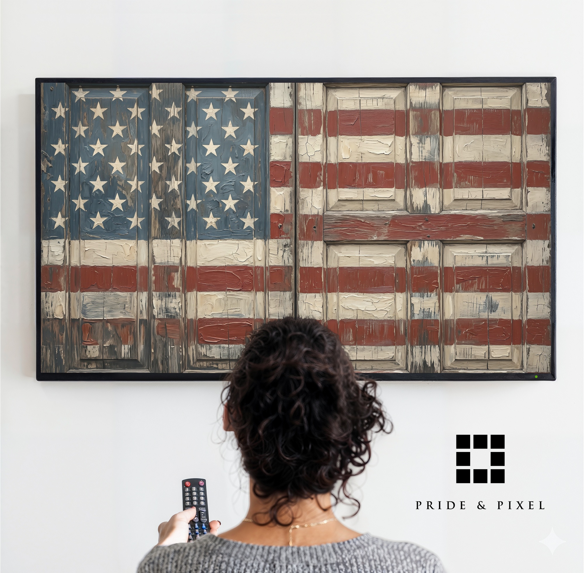 Rustic USA Flag Door Art, Americana Style, Samsung Frame TV